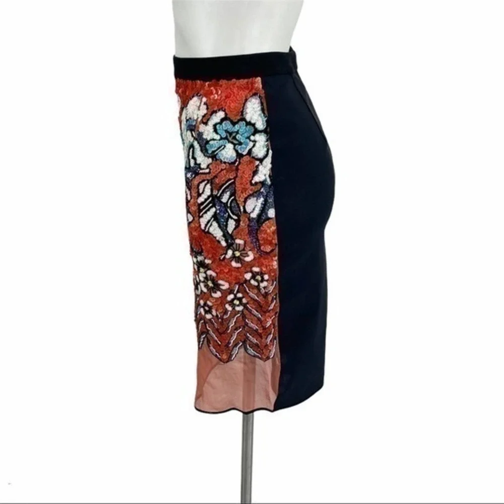 Women Sequins Pencil Skirt | Size 2 | Orange Black